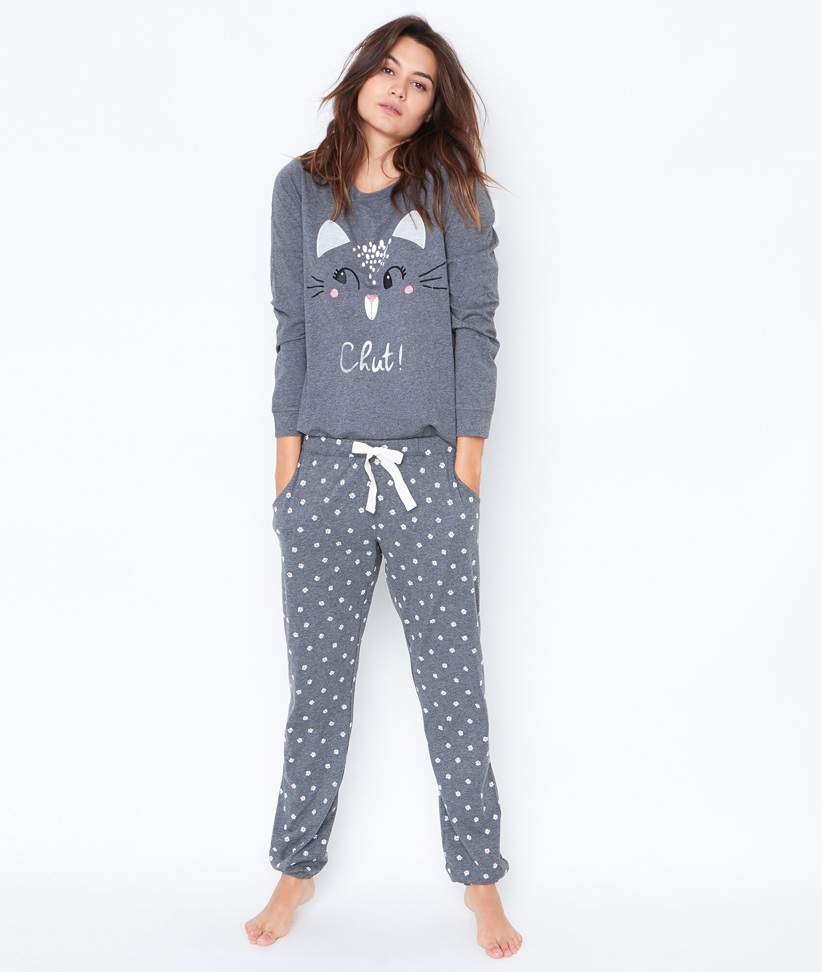 Pyjama 3 pièces, pantalon imprimé et veste toucher polaire