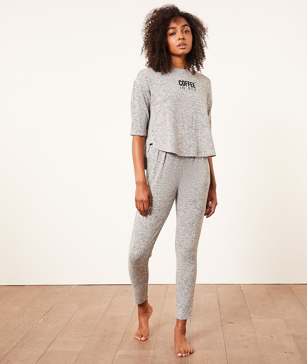 Top manches 3/4 "coffee in bed" gris.