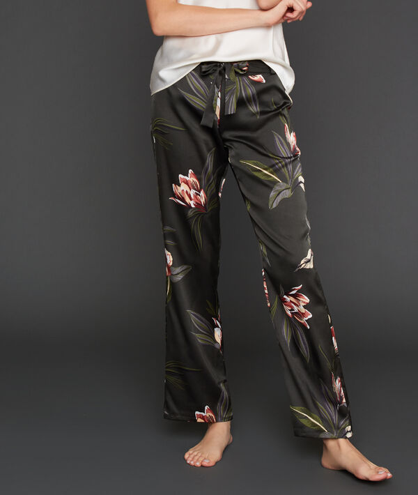Pantalon large satiné imprimé floral Pantalon large satiné imprimé floral
