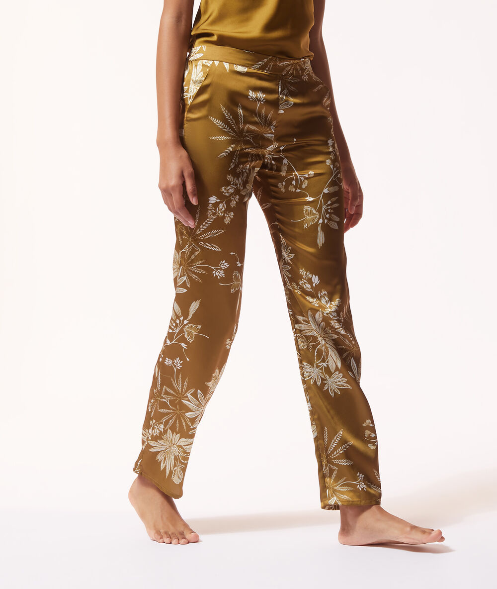 Pantalon satiné imprimé bronze.