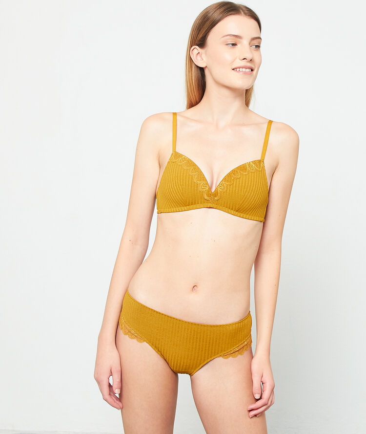 Soutien-gorge sans armatures côtelé ocre.