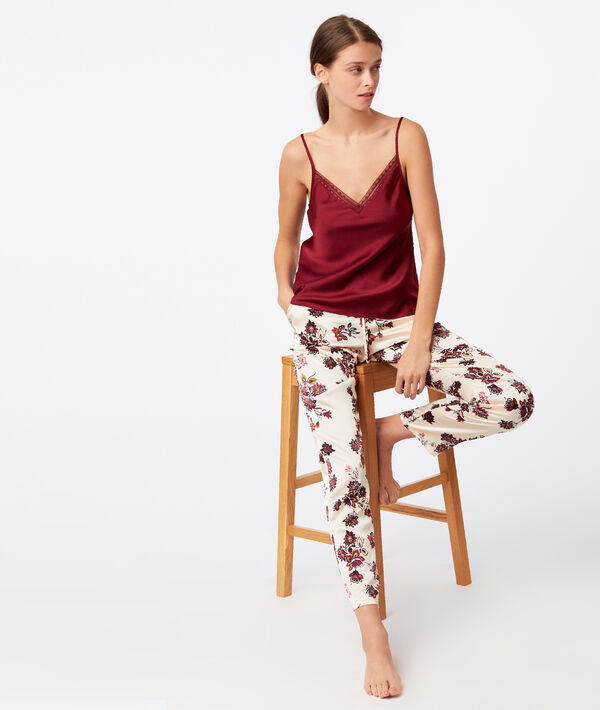 Pantalon large imprimé floral ecru.