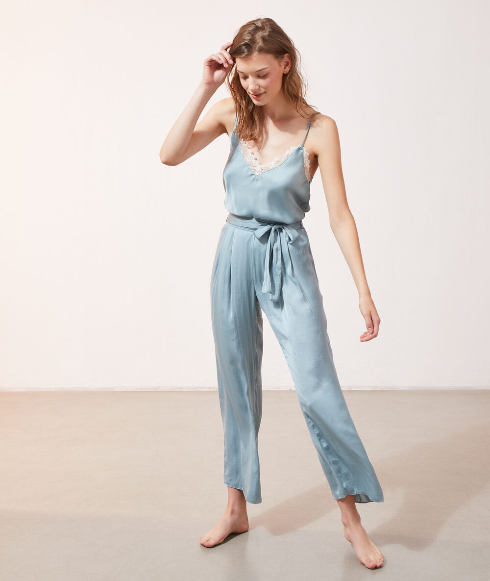 Pantalon à nouer bleu vert.