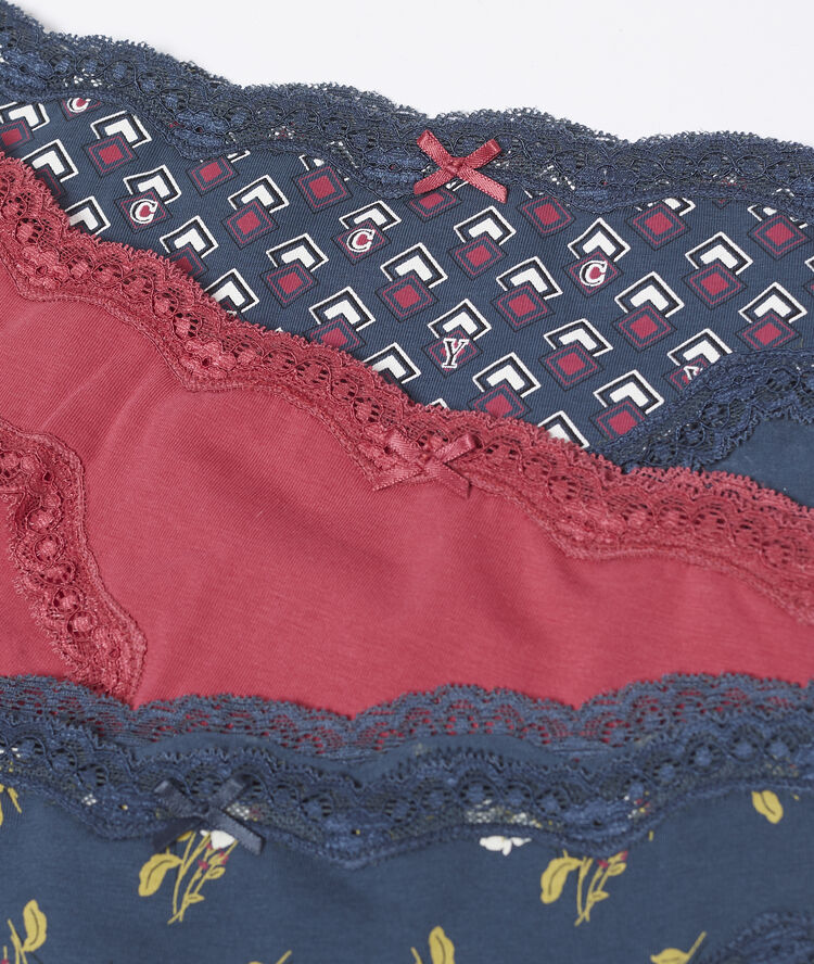 Lot de 3 culottes en coton bordeaux grenat.