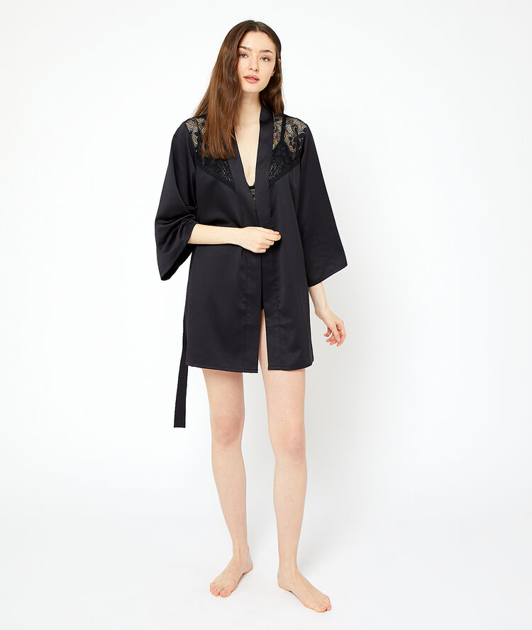 Kimono détails dentelle noir.