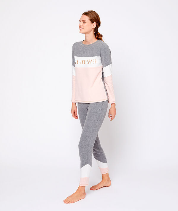 Pantalon homewear bandes graphiques gris.