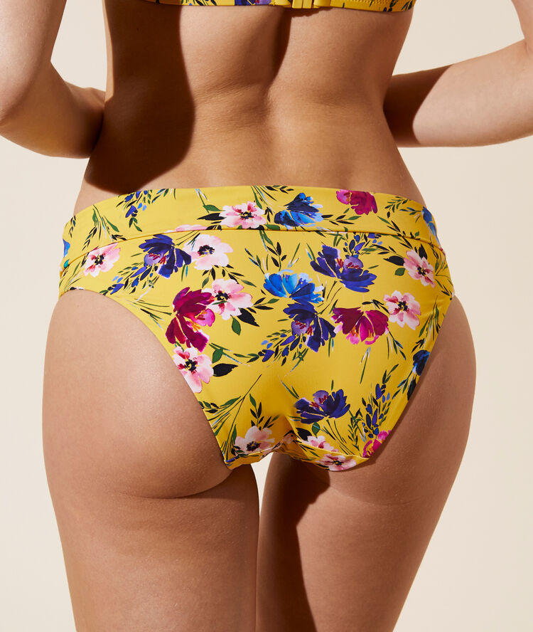 Bas de bikini taille haute, multipositions jaune soleil.
