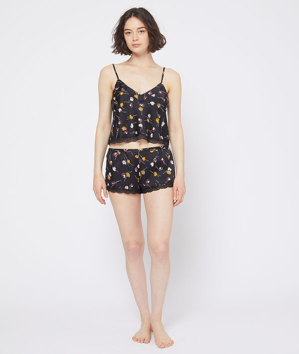 Crop-top à fleurs noir.