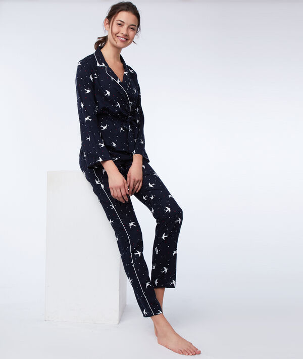 Pantalon imprimé bleu nuit.
