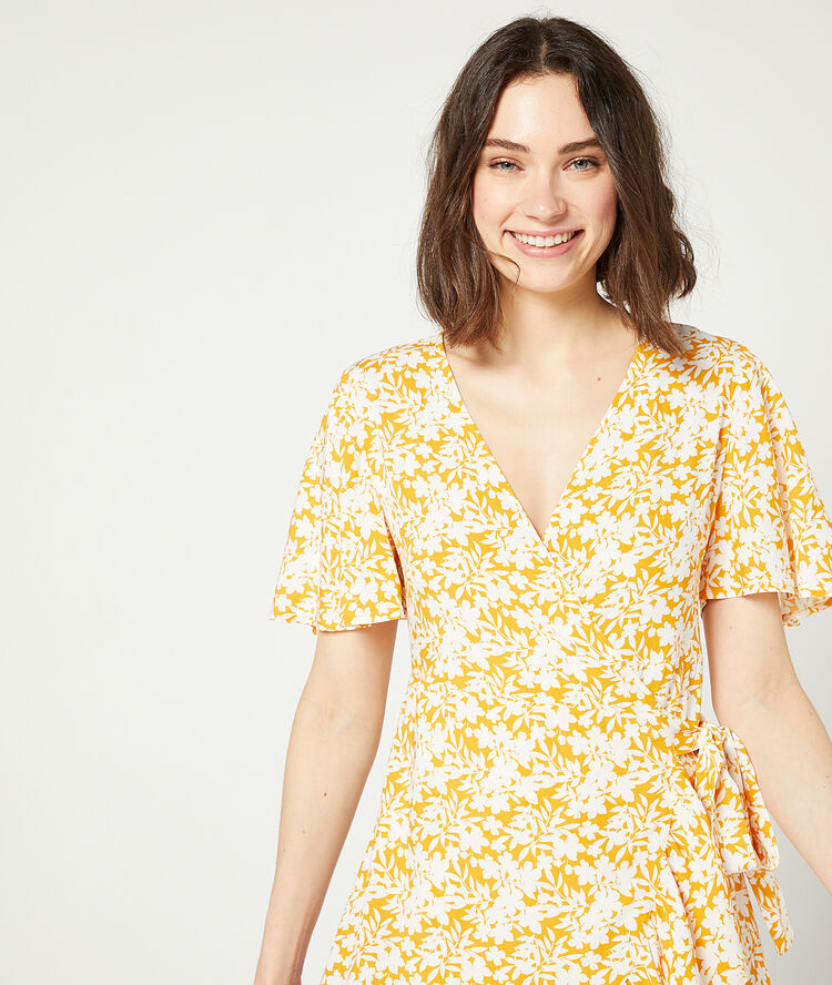 Robe nuisette imprimé fleuri ocre.