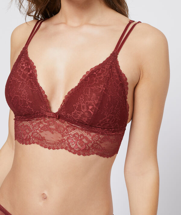 Triangle sans armatures en dentelle marron.