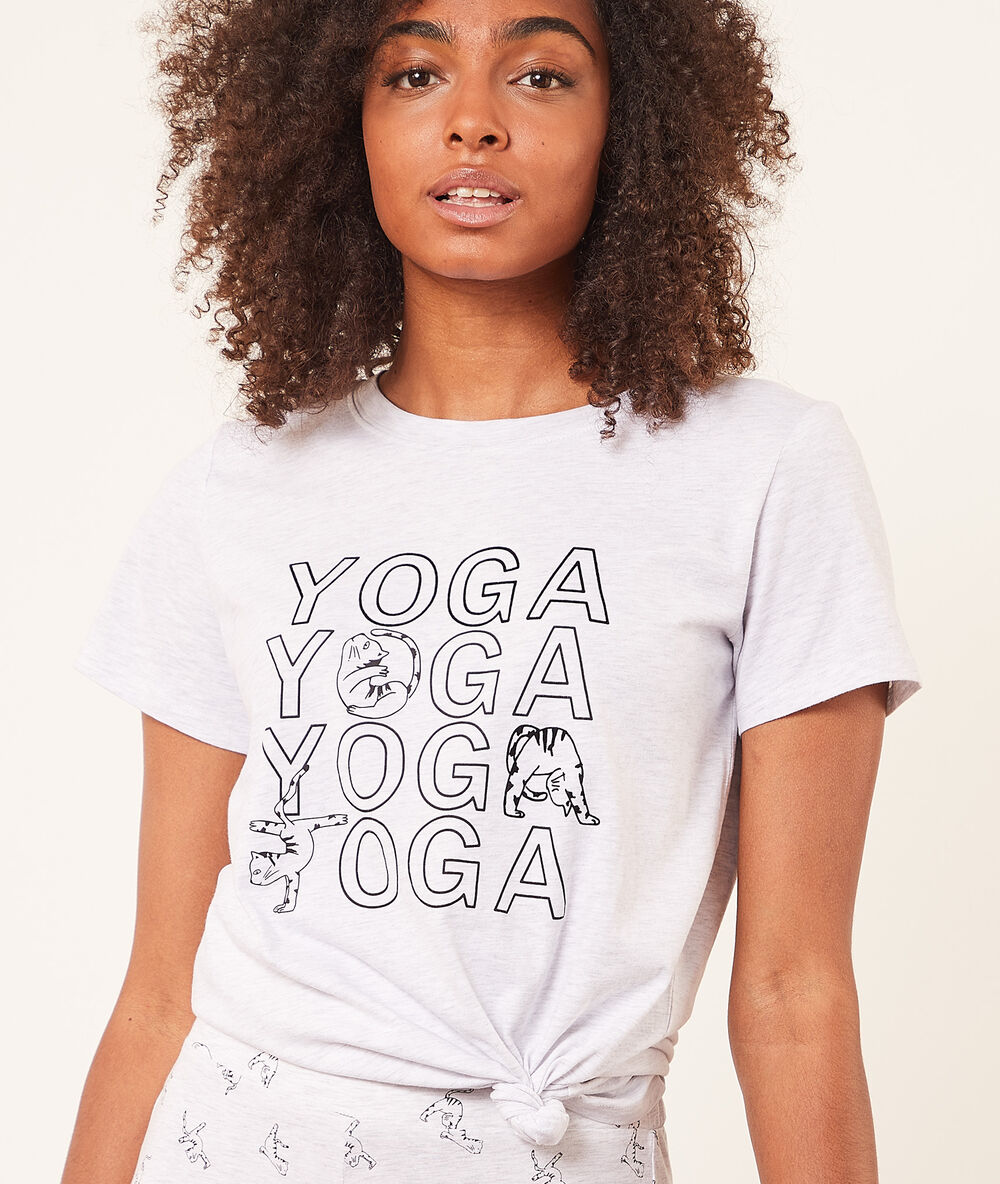 Top manches courtes "yoga" gris clair.