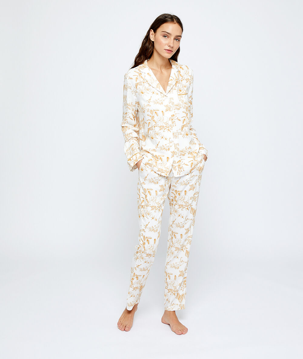 Chemise de pyjama imprimée ecru.