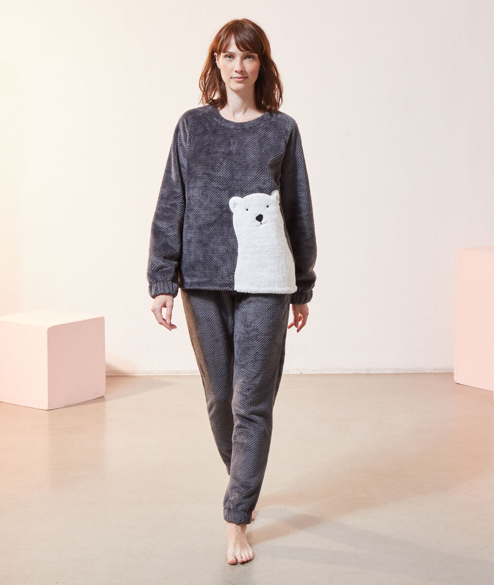 T-shirt polaire manches longues ours anthracite.