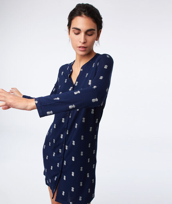 Chemise de nuit boutonnée imprimé ananas Chemise de nuit boutonnée imprimé ananas