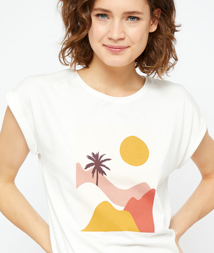 T-shirt imprimé en coton ecru.