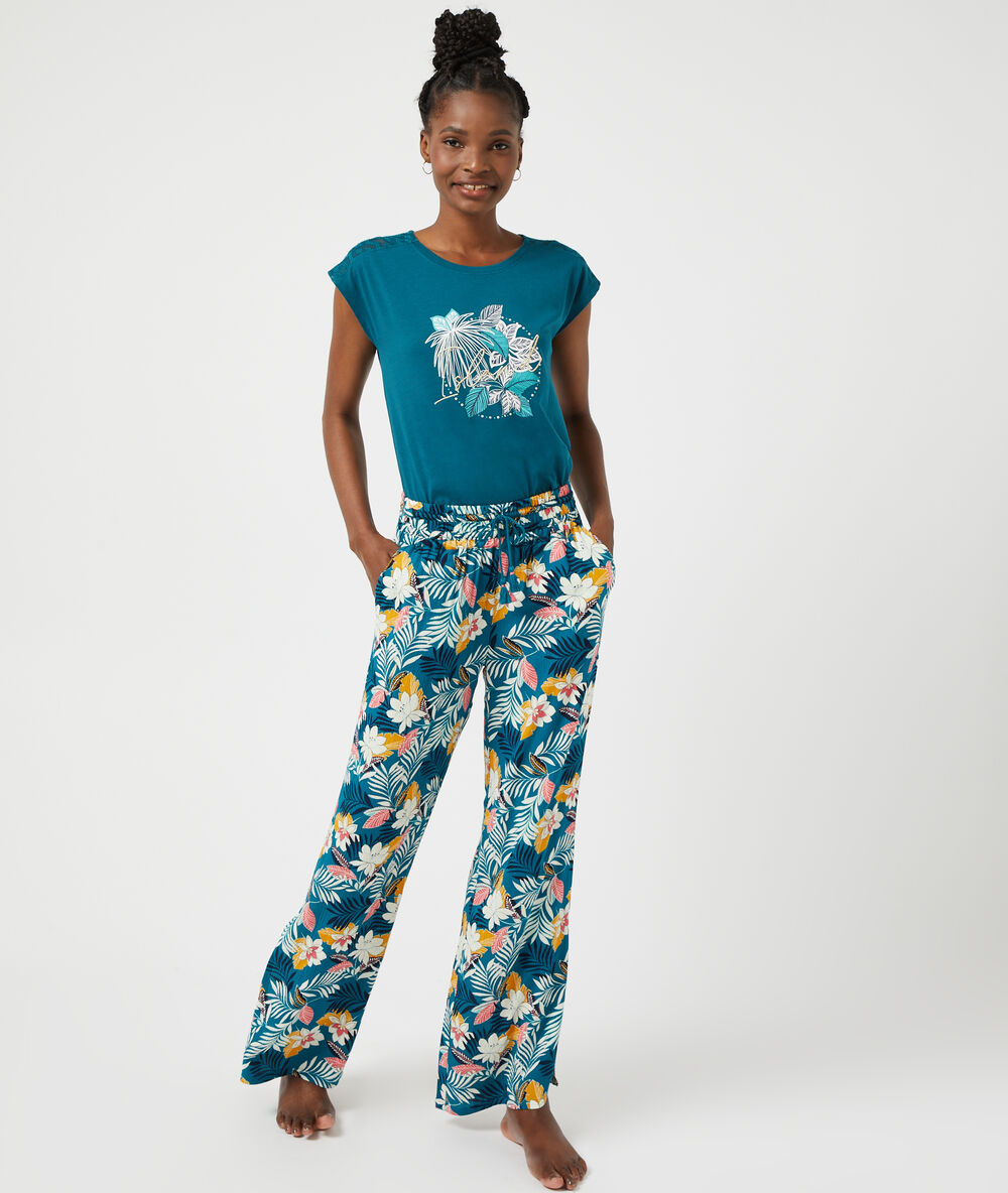 Pantalon imprimé bleu canard.