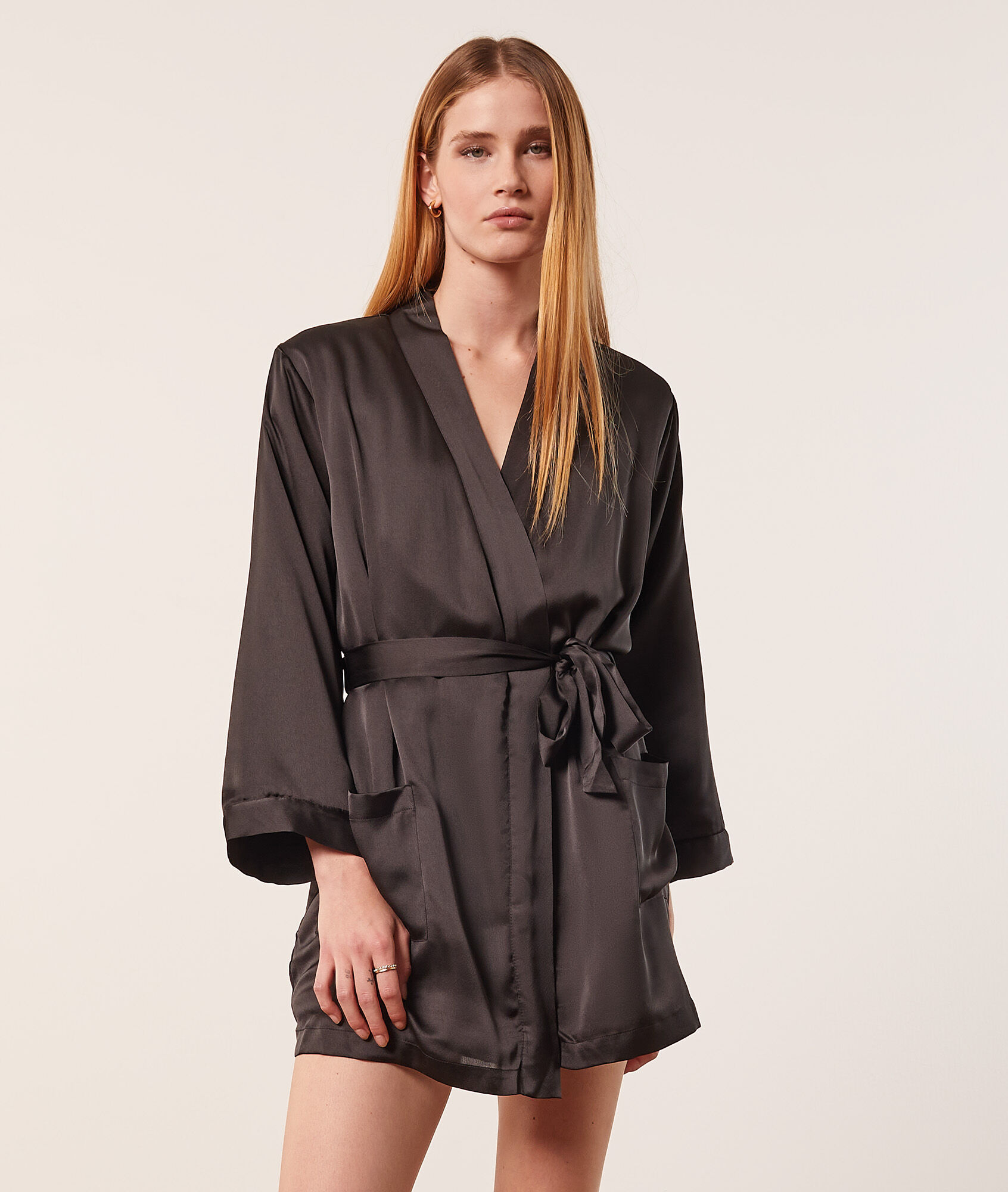 Déshabillé satiné intérieur polaire - Siberian - XS - Noir - Femme - Etam