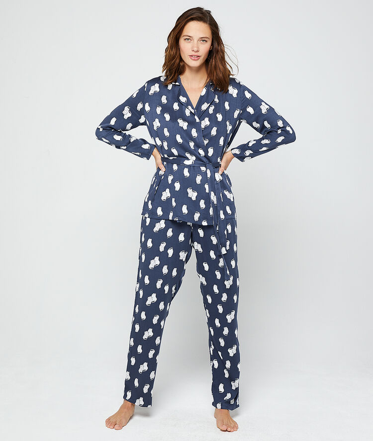 Pantalon imprimé bleu.