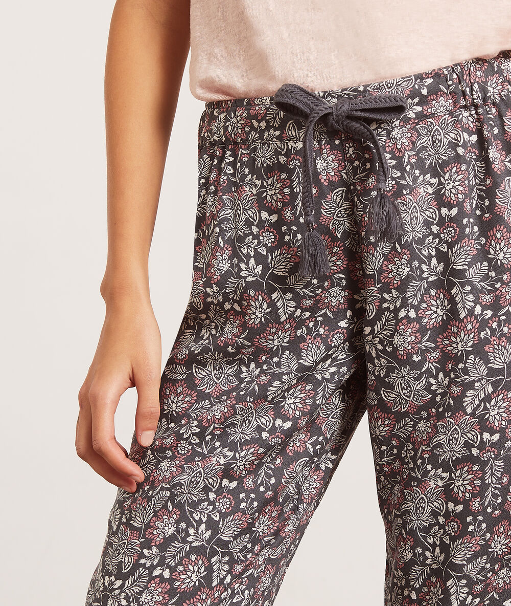Pantalon de pyjama imprimé fleurs anthracite.
