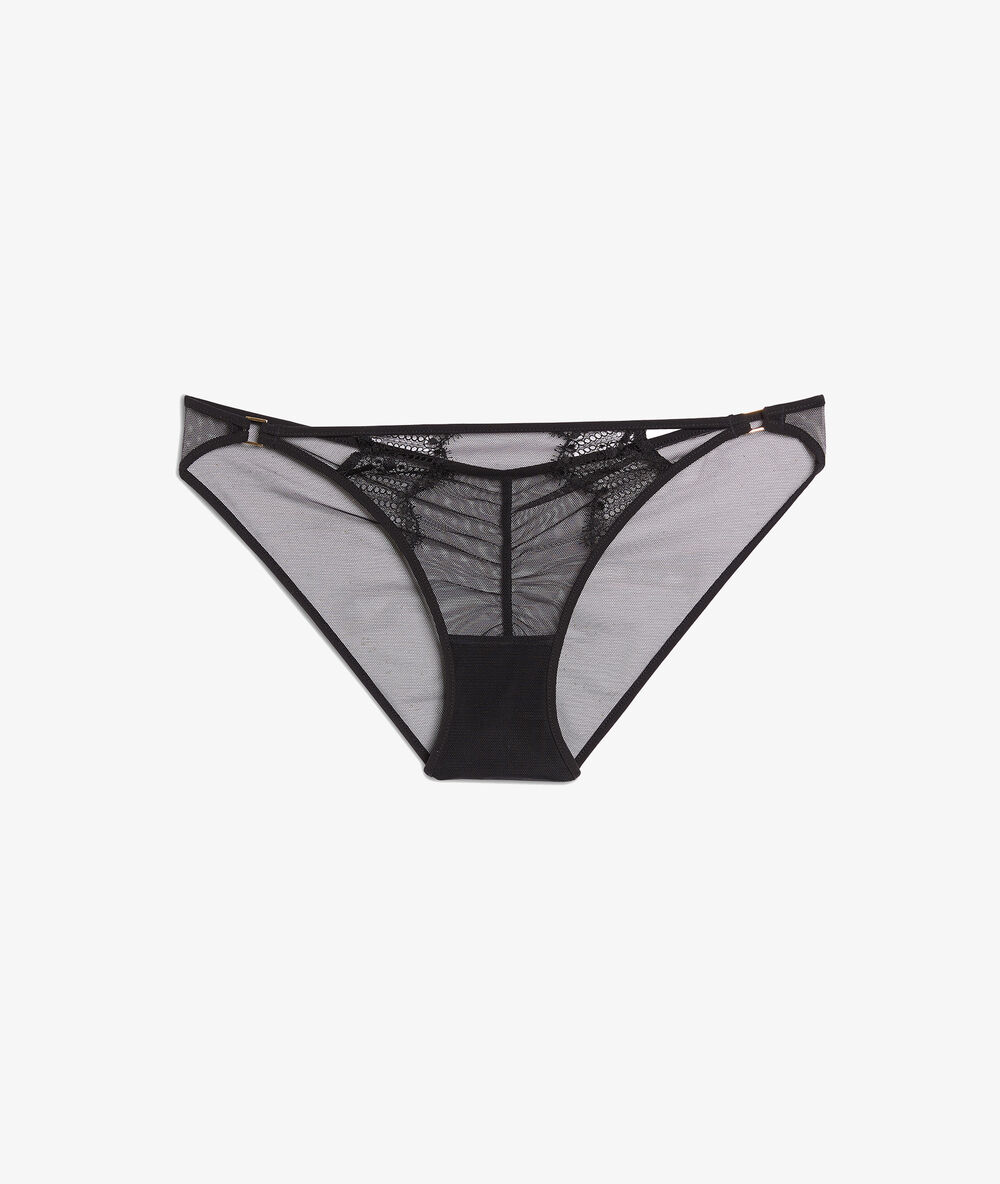 Culotte bikini en tulle noir.