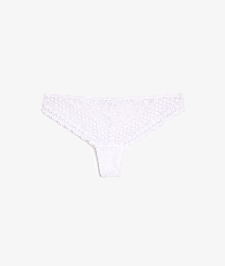Tanga en dentelle blanc.