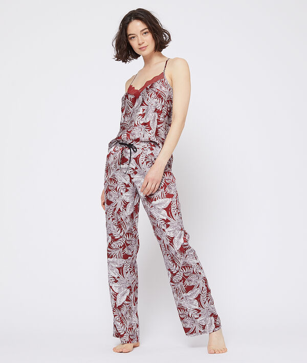 Pantalon imprimé feuillage brique roux.