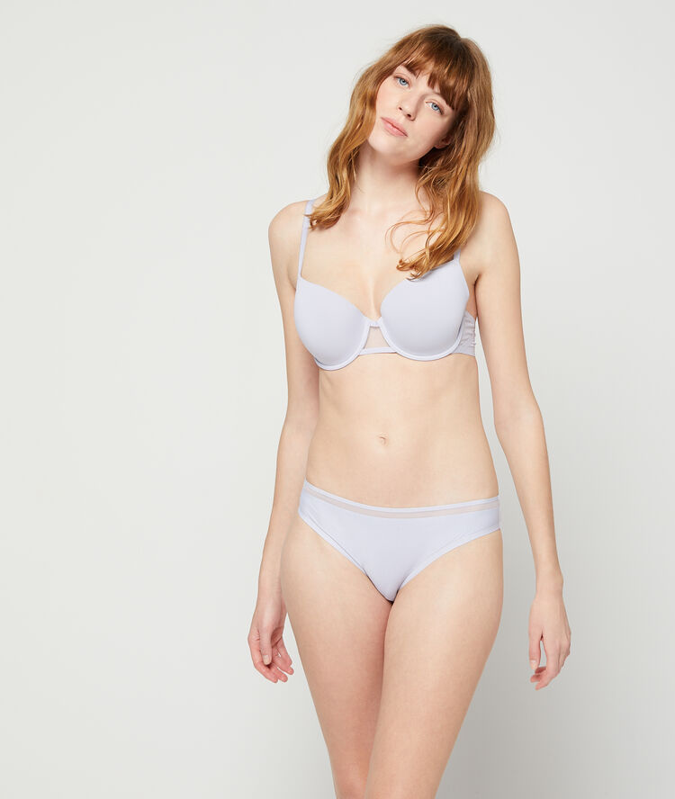 Soutien-gorge n°5 - coques fines microfibre et tulle gris.