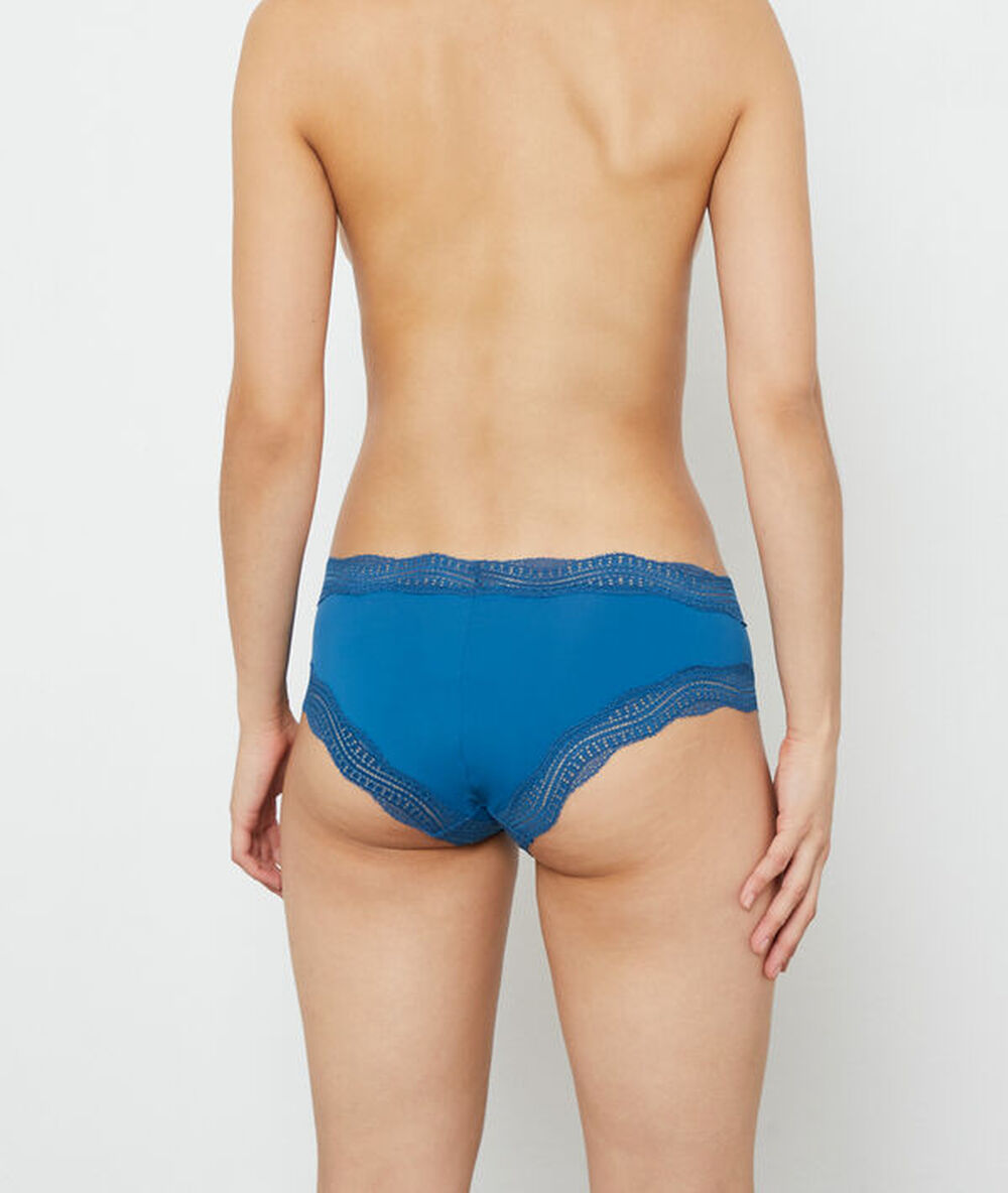 Shorty bords dentelle graphique bleu vif.