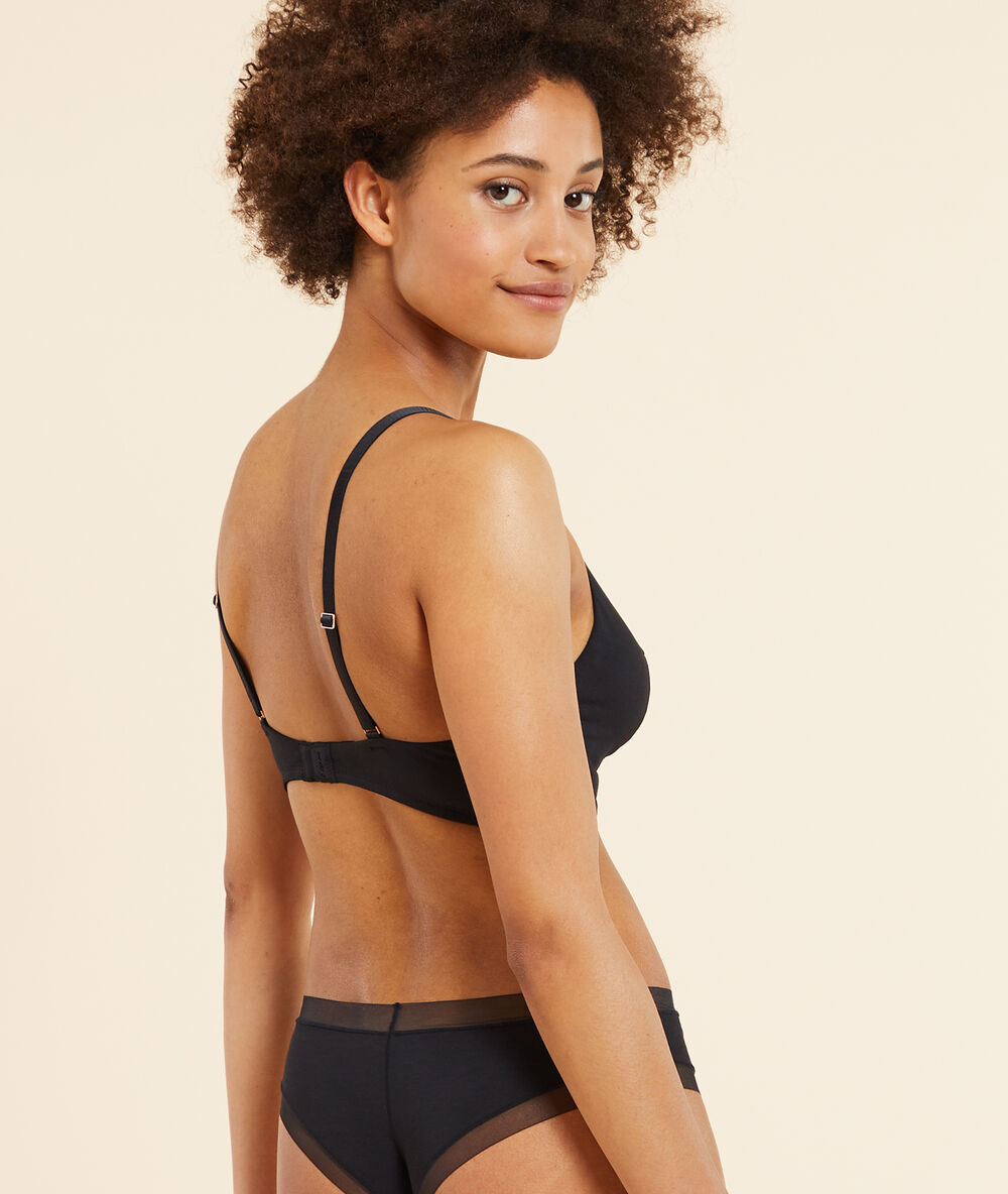 Soutien-gorge n°7 - triangle armaturé en coton bio noir.