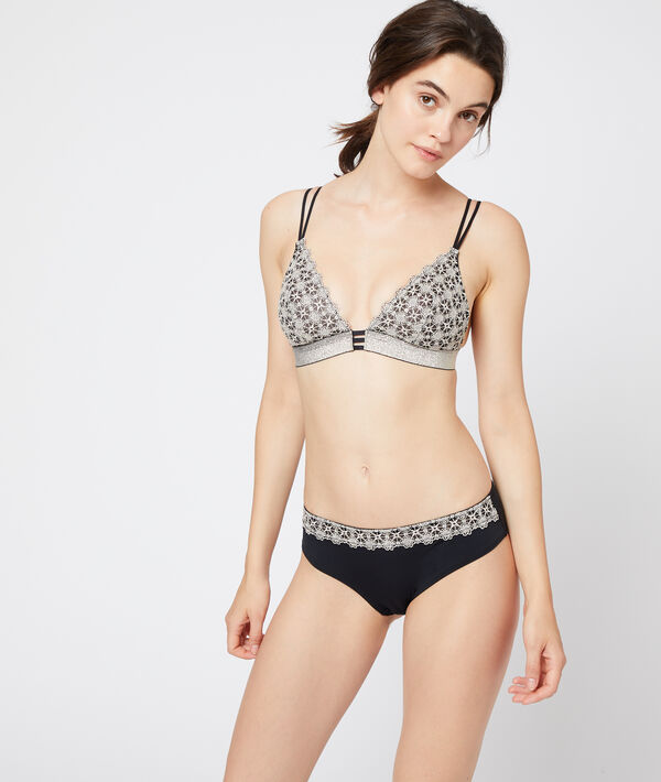 Hipster en microfibre et dentelle à fibres métallisées or.