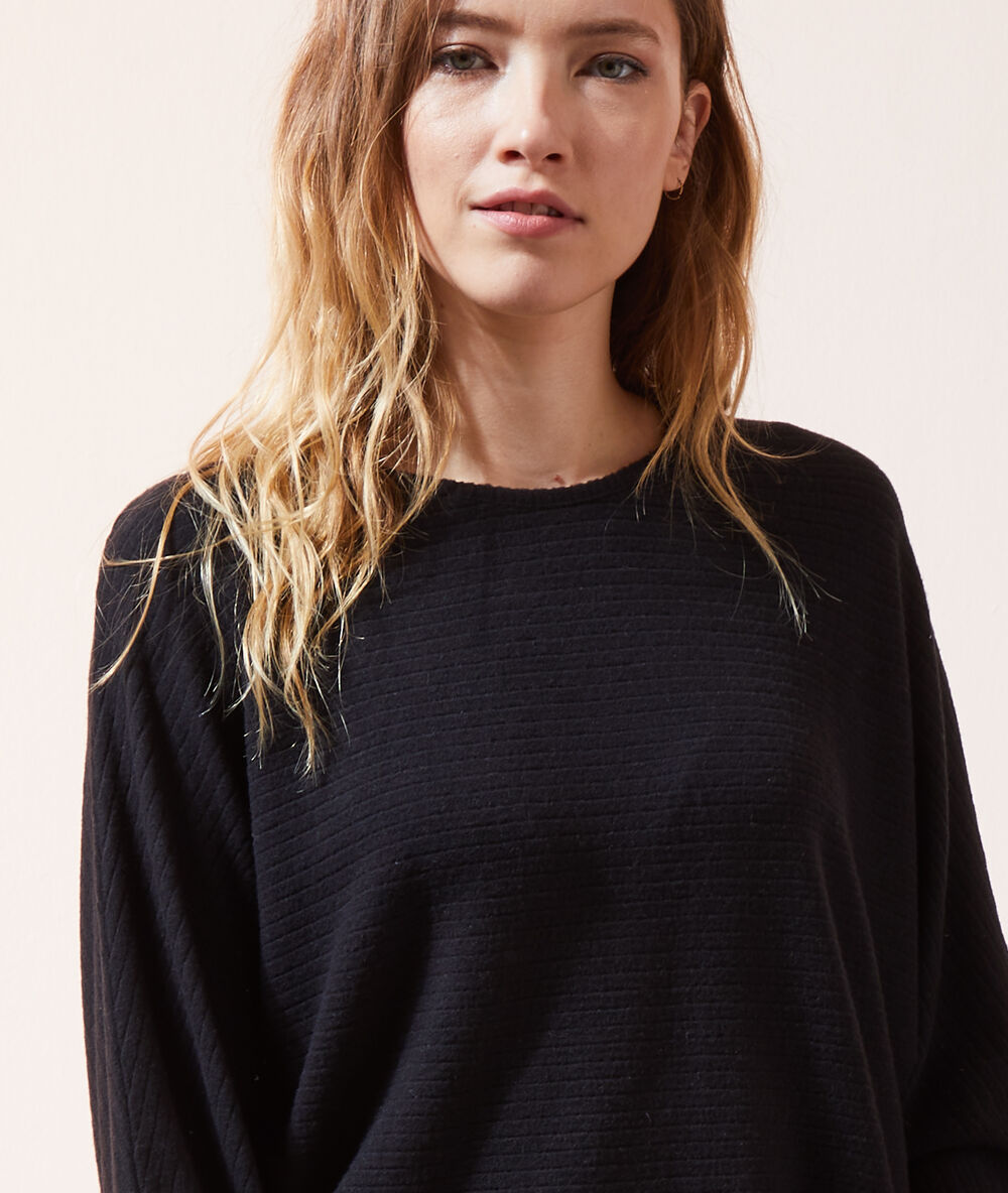 Top côtelé loungewear noir.