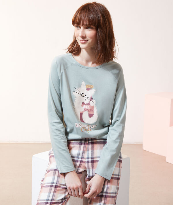 T-Shirt imprimé chat "Breakfast couple" T-Shirt imprimé chat "Breakfast couple";${refinementColor}