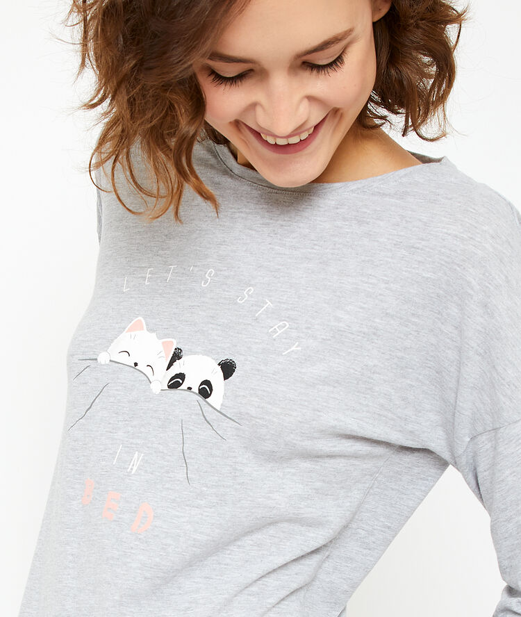 Top "let's stay in bed" gris.