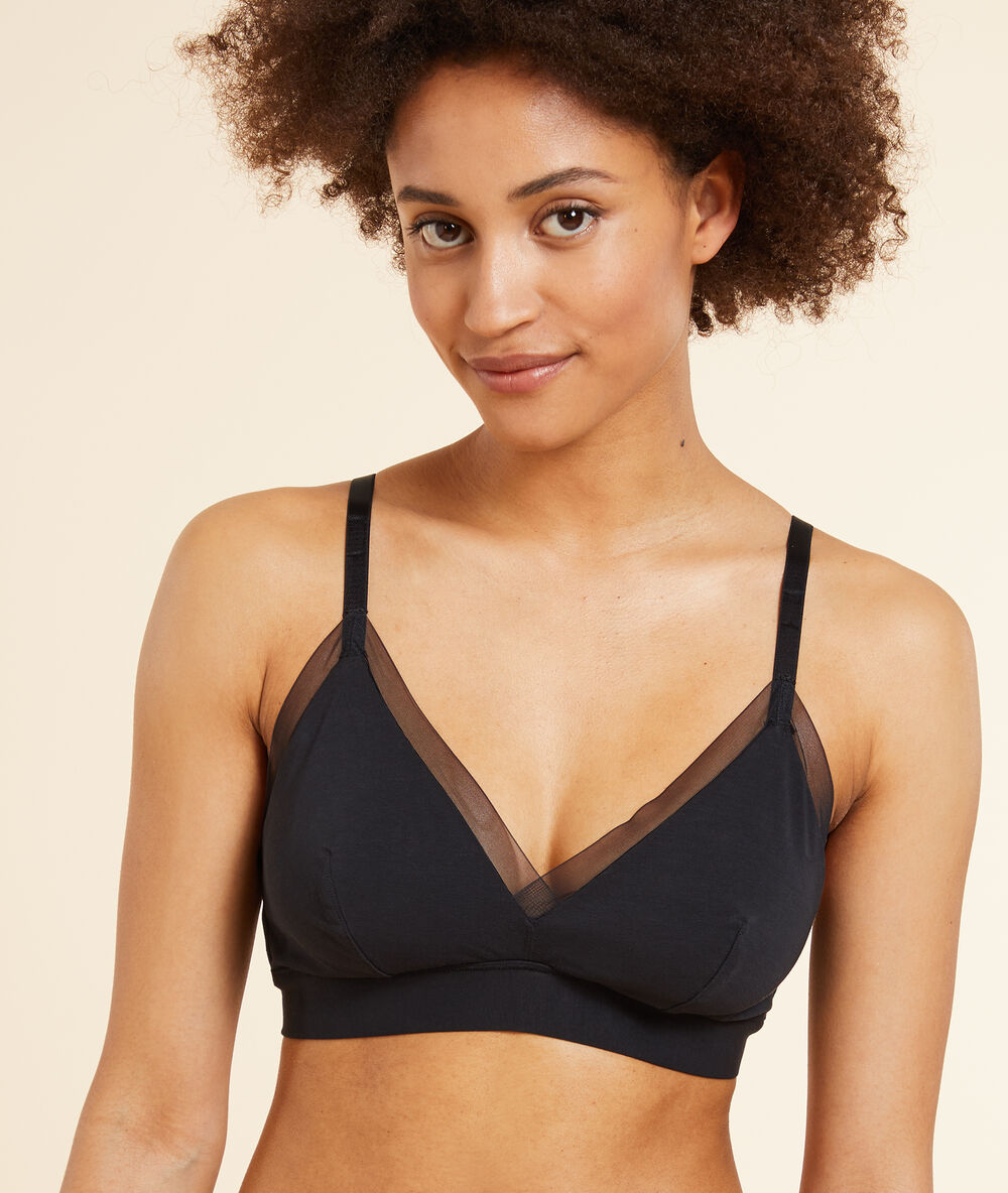 Soutien-gorge n°8 - triangle sans armatures en coton bio noir.