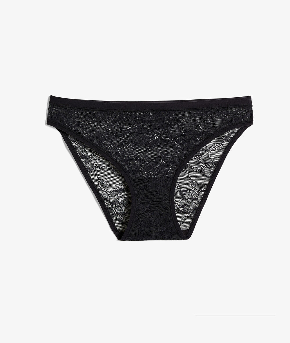 Culotte en dentelle et microfibre extensible noir.