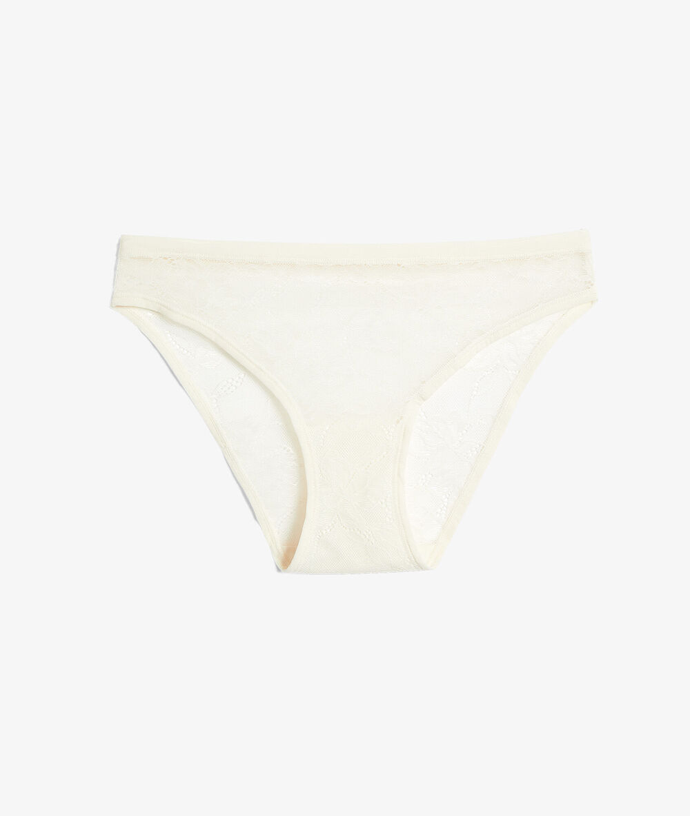 Culotte en dentelle et microfibre extensible ecru.