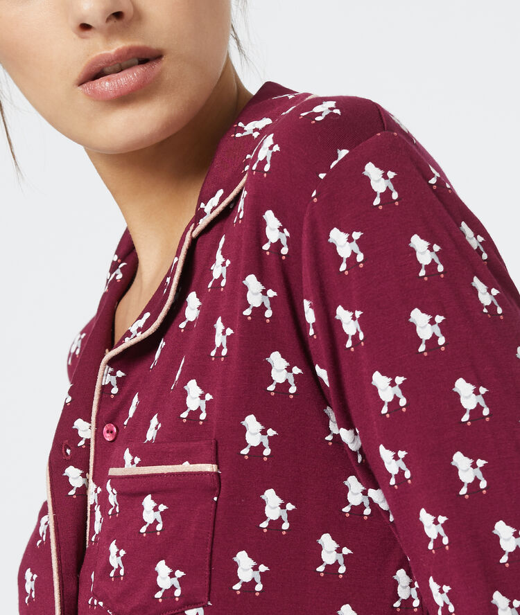 Chemise pyjama d'homme imprimé caniche bordeaux.