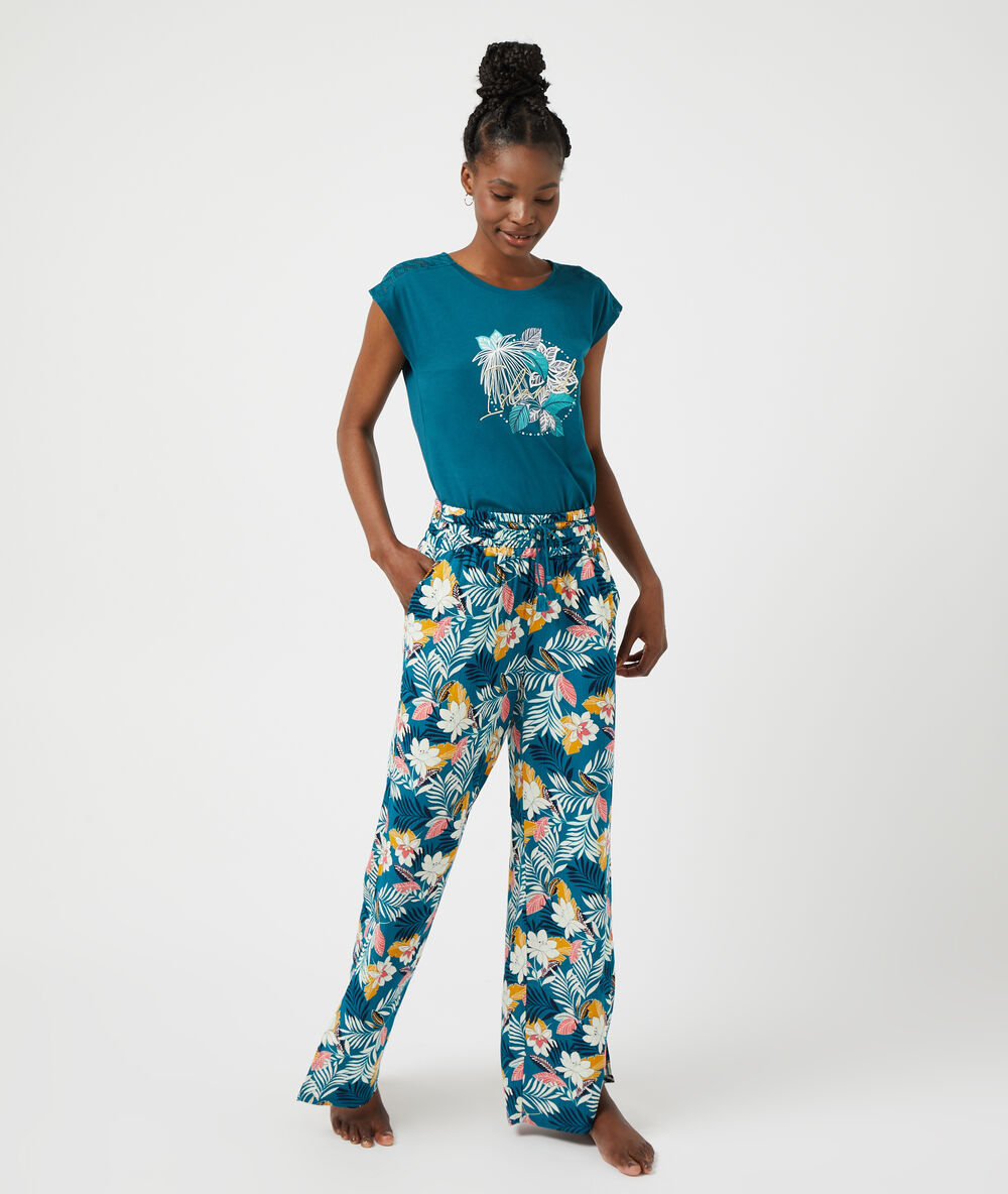 Pantalon imprimé bleu canard.