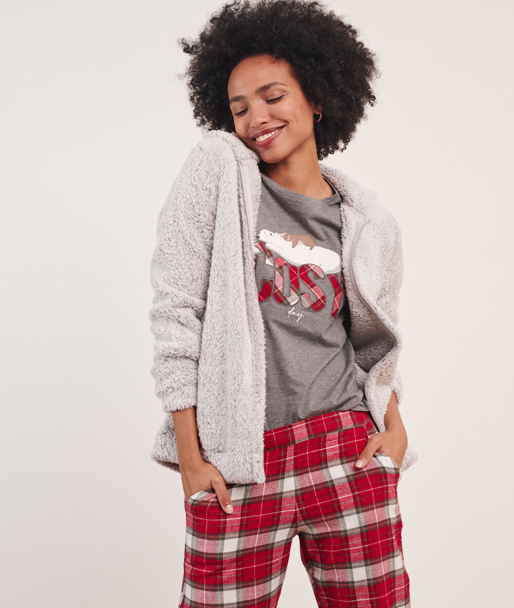 Pyjama 3 pièces "cosy", veste polaire gris.