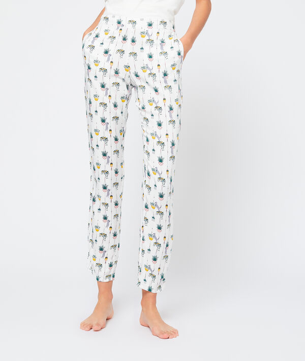 Pantalon imprimé en viscose éco-responsable ecru.
