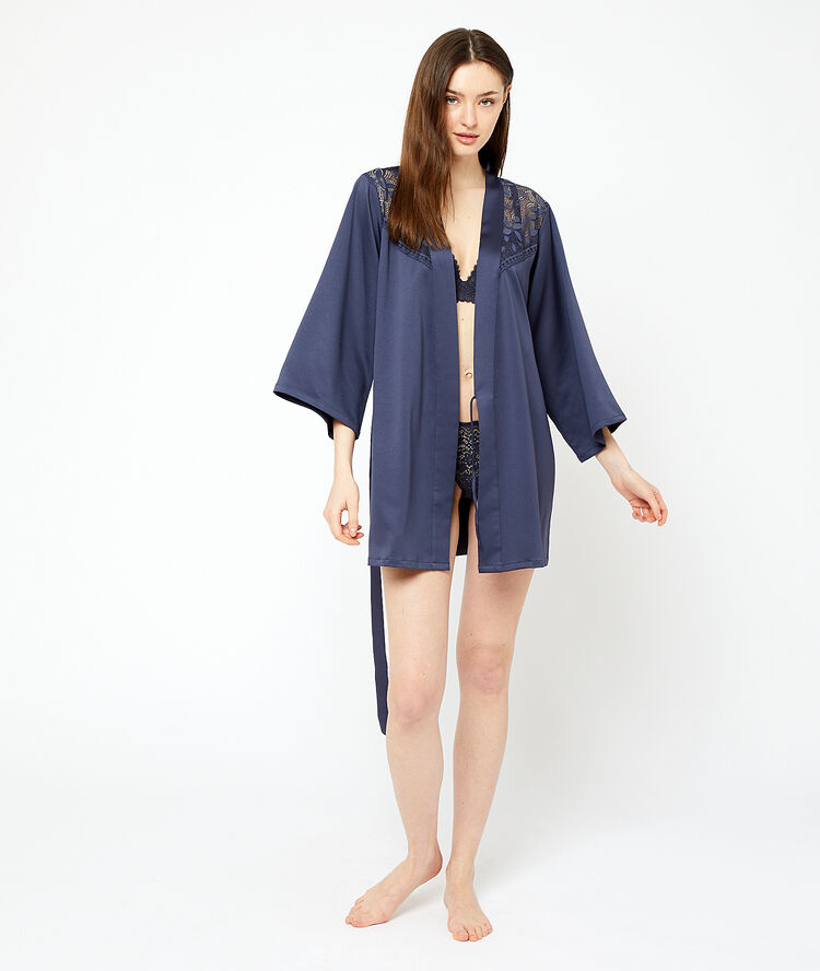 Kimono détails dentelle bleu pétrole.