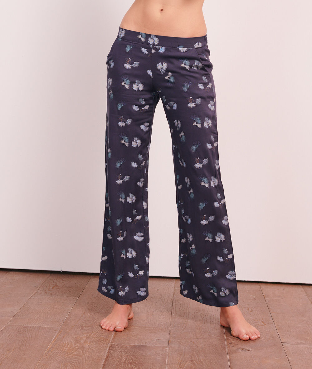 Pyjama 3 pièces imprimé, veste polaire bleu indigo.