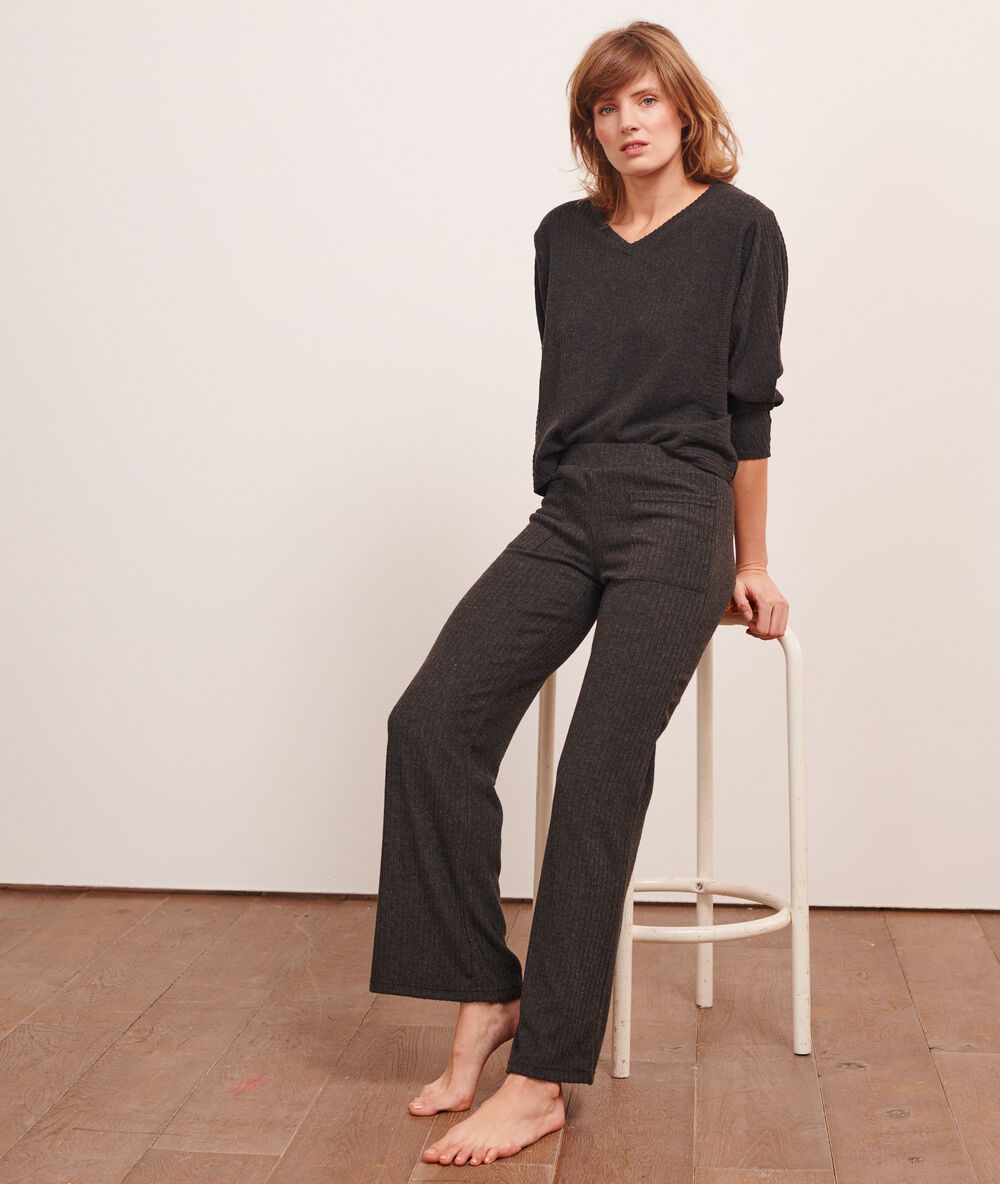 Pantalon côtelé loungewear anthracite.
