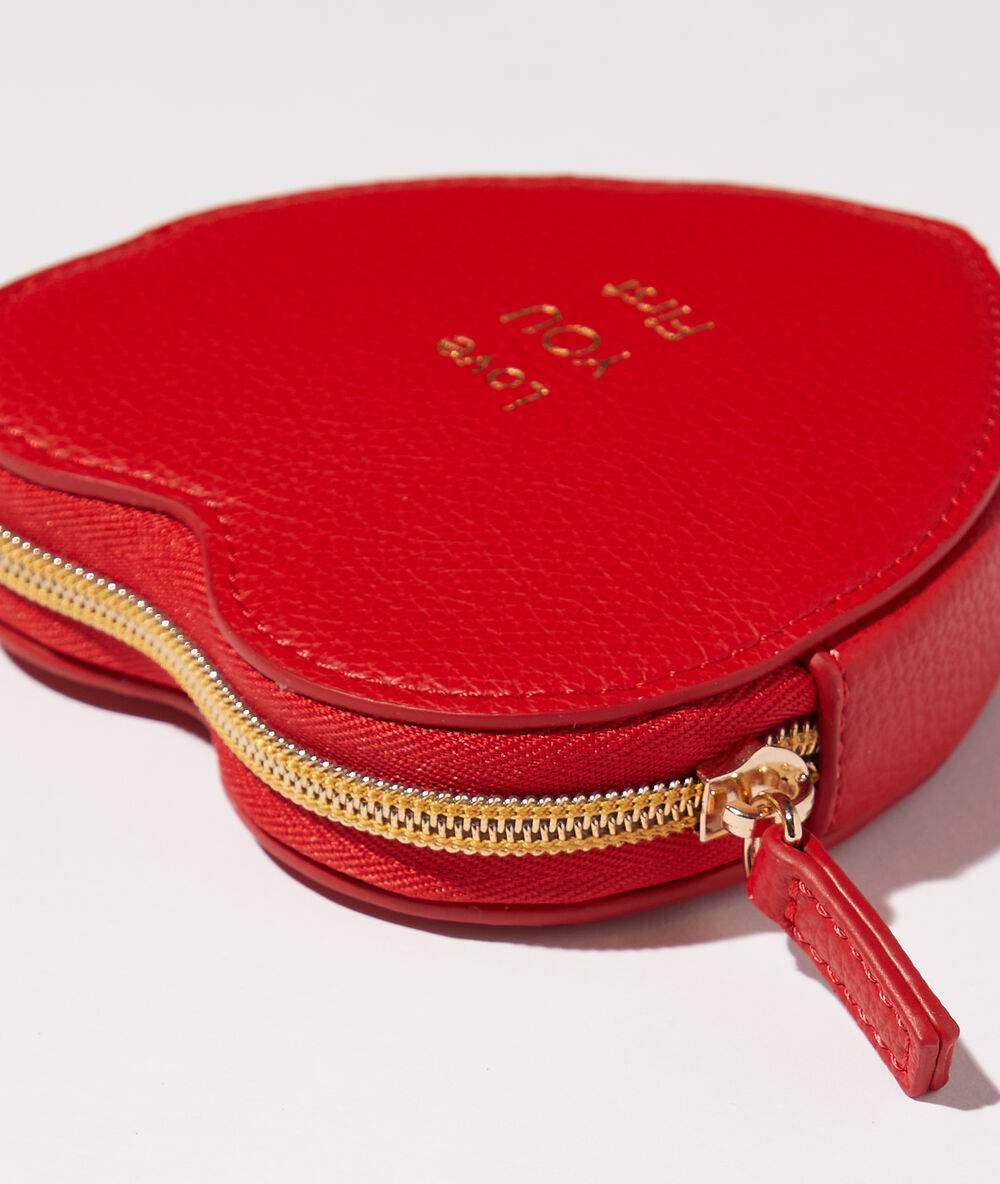 Petit porte-monnaie cœur "love you first" rouge.