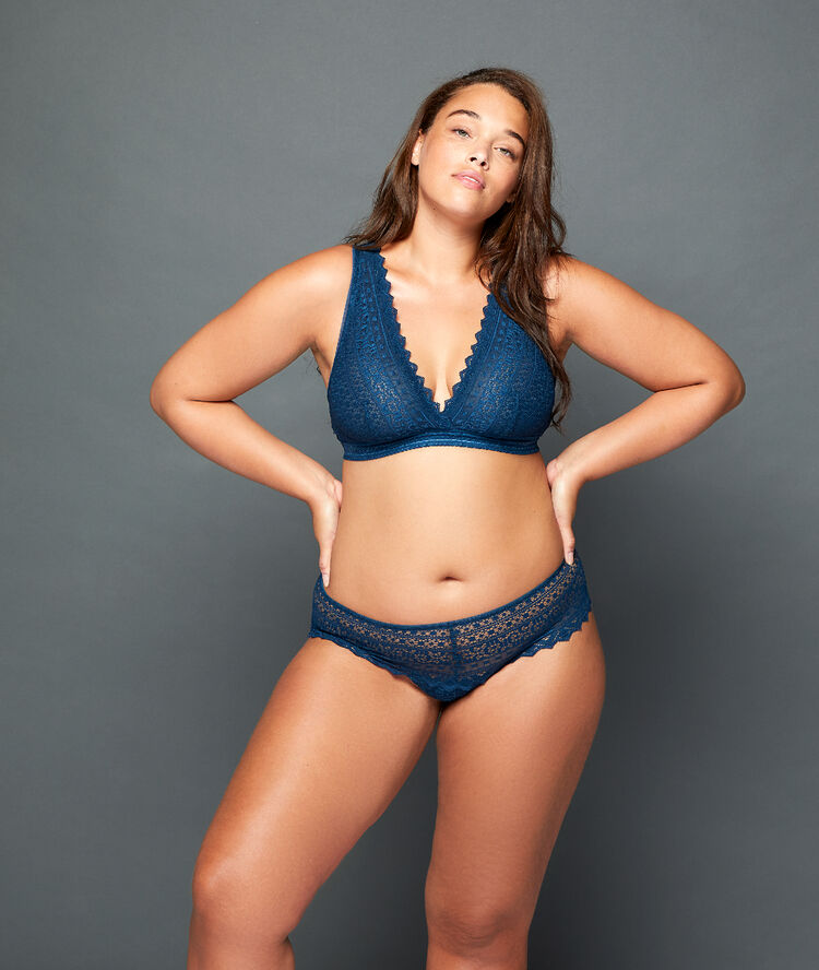 Soutien-gorge triangle, dos travaillé - bonnet d bleu canard.