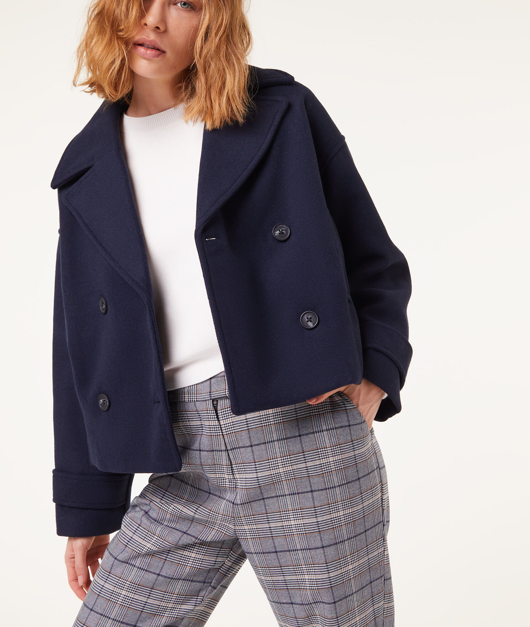 Manteau Caban Court SAINT DIEGO Bleu - Taille XL En Laine Mélangée Vintage Hiver