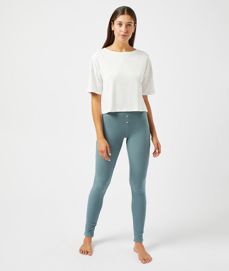 Pantalon côtelé celadon.