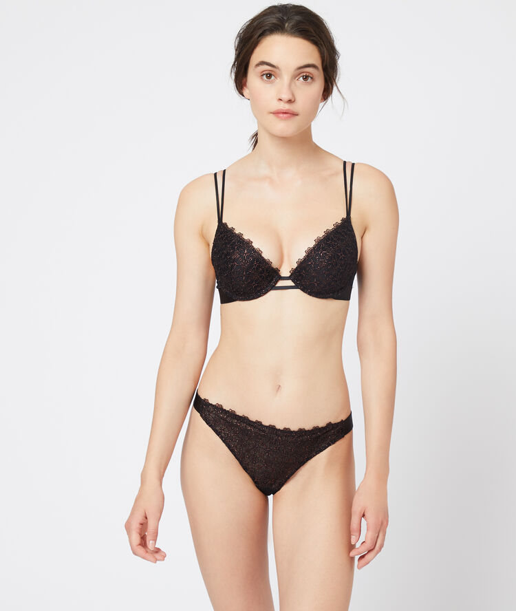 Soutien-gorge n°2 - push-up plongeant, fibres métallisées bronze.