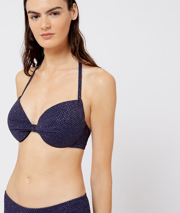 Haut de maillot de bain ampliforme, irisé marine.